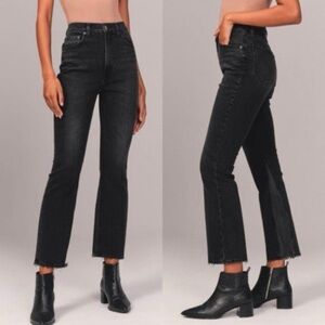 A&F The Kick Flare Ultra High Rise Black Raw Hem